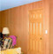 A satisfied customer sent in this photo after she stained our unfinished birch veneer paneling