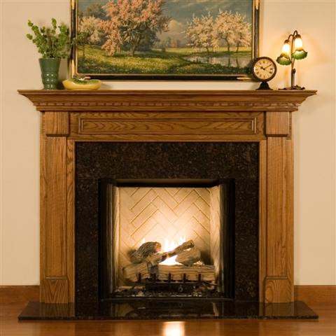 The fireplace mantel in oak