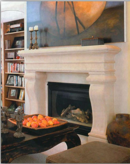 The Large Avant contemporary stone mantel surround has a natural limestone finish and is available with optional facing panels and a hearth.