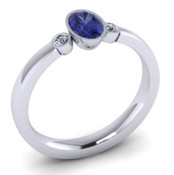Blue Sapphire Oval 3 stone Engagement Ring 