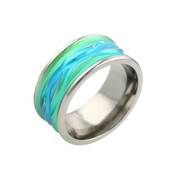 Titanium 10mm Ring with Green/Blue Wavy Pattern