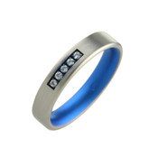 Titanium 4mm Titanium Ring with Blue Inside and 5 Diamonds 