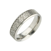 Titanium 6mm Flat Court Patterned Ring with Black Triangle Detail 