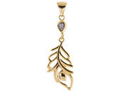 9ct Yellow Gold Feather Pendant CZ Set & Chain 