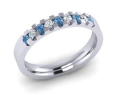 ETG134LD 3mm Low Claw Set Brilliant Cut Treated Blue Diamond and Diamond Eternity Ring 22pts