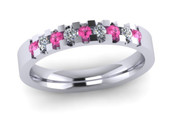 ETG134PD 3mm Low Claw Set Brilliant Cut Treated Pink Diamond and Diamond Eternity Ring 22pts