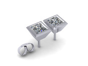 RSS110 Rubover Set Princess Cut Diamond earring 0.12ct clr G