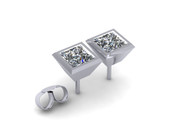 RSS118 Rubover Set Princess Cut Diamond earring 0.70ct clr G