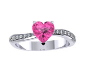 ER019-60 Heart Shape Sapphire and Diamond Engagement Ring col H TW 0.35ct