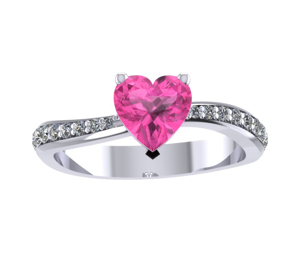 - Engagement Sapphire H Rings col Ring Wedding Shape Goldfinger Diamond TW ER019-80 0.75ct Heart and