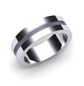 G441 Patterned Wedding Ring Polished Ring with 3 Dotted Lines in the Centre