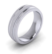 G205 W Patterned Wedding Ring with Brushed Finish and Two Shiny Grooves