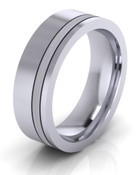 G401 Patterned Wedding Ring Polished Ring with Off Centre Slim Brushed Line