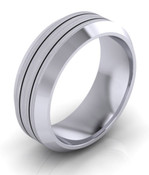 G422 Patterned Wedding Ring Equal Brushed Divisions in the Centre, Shiny Bevelled Edges