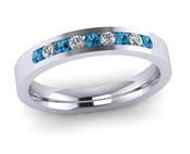 ETG136BT 3mm Channel Set Brilliant Cut Blue Topaz and Diamond Eternity Ring 27pts