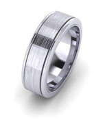 TT1138 Patterned Wedding Ring Wide Brushed Centre with Slim Shiny Edges