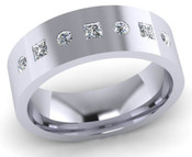Flat Top Court 7mm Diamond Ring with 4 x 2.3mm diamonds, Invisible Set G91