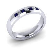 ER021-90 3mm Channel Set Princess Cut Dark Blue Sapp and Diamond Eternity Ring 43pts