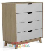 Sidney Tallboy  is a 4-drawer tallboy that will fit nicely into any bedroom. The 4-drawers sit on easy to slide metal runners meaning it will always be nice and smooth for your kids to use.