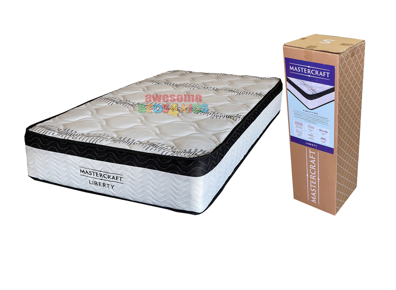 Liberty Boxed Mattress features a no turn pocket spring mattress with a medium to firm comfort layers. Overall feel is Firm. Perfect for kids and adults. Available in Single, King Single, Double & Queen Sizes.
