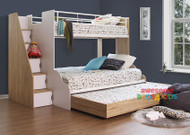 Seaford Single Over Double Bunk Bed with Double Trundle is the ideal bunk for all room sizes. With so many awesome options including the Staircase with 5 built in cabinets, providing ample storage space and easy access to the top bunk and a double trundle to accommodate family and friends for sleepovers.