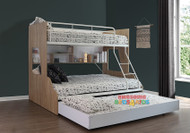 Hawthorne Single Over Double Bunk Bed with Single Trundle is the ideal bunk for all room sizes. Ladder can be set up either side to compliment any room design, providing ample storage space and easy access to the top bunk and a single trundle to accommodate family and friends for sleepovers.