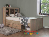 King Single Belmont Bed Frame features a fantastic storage bed head with shelves and plenty of space to display your kids favorite things. The Belmont also features underbed drawers (that can be placed either side of the bed depending how you need the bed to fit into the room).