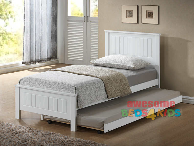 Quincy Trundle Bed Frame features an closed slated head and footboard and is great value, the perfect first bed. The low set trundle is perfect solution for sleepovers.