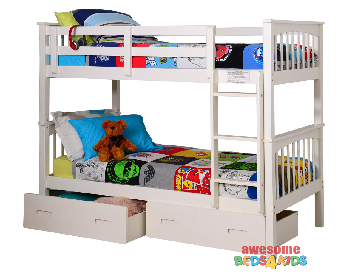 Brighton Single Bunk Bed is great value! Federation style open head and foot boards which creates a feeling of space. ** Drawers Optional Extra **
