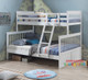 Springvale Single Over Double Bunk features a federation style bunk bed with an open head and foot boards which creates a feeling of space. The lean to ladder makes it easier to go up and down. The single bunk can be used by itself or used as the combination allowing greater flexibility. Available in White Only.