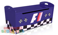 F1 Toy Box completes your child's bedroom racing car theme. Great storage and great value for money. Available in Red or Blue. Co-ordinates with most of the novelty beds.