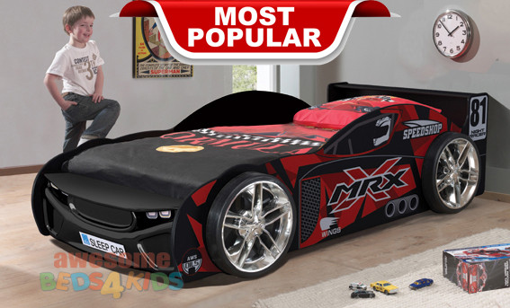 Single MRX Drift King Car Bed is our latest design and far away the one of coolest car bed on the market! Big flash wheels and features a fibre glass front.