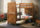 Ranch Bunk features a barnyard style design. Beautiful distressed rustic look natural timber bunk bed, thick solid head and footboards. Available in Pecan Brown (Pictured). Single Only.