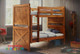 Ranch Bunk features a barnyard style design. Beautiful distressed rustic look natural timber bunk bed, thick solid head and footboards. Available in Pecan Brown (Pictured). Single Only.