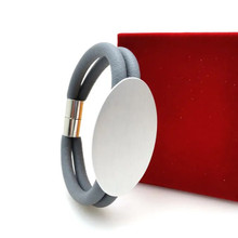 GREY NEOPRENE & SILVER ALUMINUM OVAL BRACELET