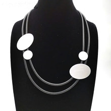 NEOPRENE & ALUMINUM OVALS NECKLACE