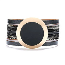 MAGNETIC BRACELET - BLACK & BLACK RAISED METAL DISK