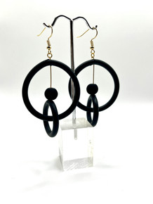 NEOPRENE BLACK BEAD DOUBLE CIRCLE EARRINGS