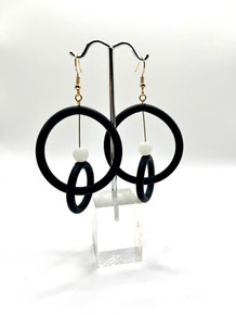 NEOPRENE WHITE BEAD DOUBLE CIRCLE EARRINGS