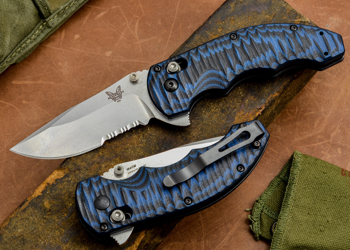 Buy Benchmade Knives 300S 1 Axis Flipper Blue Black G 10 Serrated