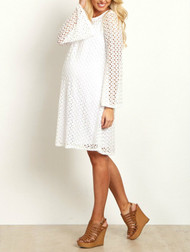 *New* White Pink Blush Maternity Open Lace Overlay Bell Sleeve Maternity Dress (Size - Medium)