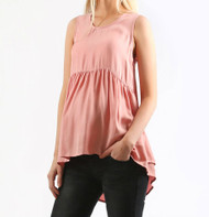 *New*  Blush Pink 100% Silk Madeleine Maternity Pearl Ruffle Top (Size Large)