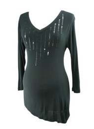 Black GAP Maternity Sequenced 3/4 Sleeve Dressy Slight V-Scoop Neck Maternity Top (Gently Used - Size Large)