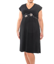 Black, Floral Belted Bellyssima Maternity Dress (Gently Used - Large)