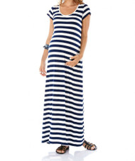  Striped Imanimo Maternity Effortless And Flowy Maxi Summer Dress With Short Sleeves (Like New - Size X-Small)