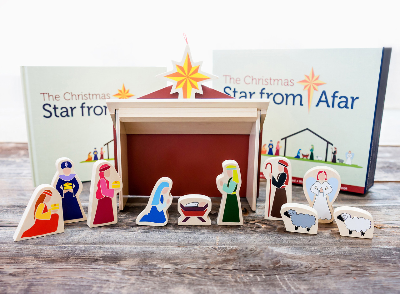 The Christmas Star From Afar Nativity Set with Holy Family Creche angel sheep animals and 3 kings