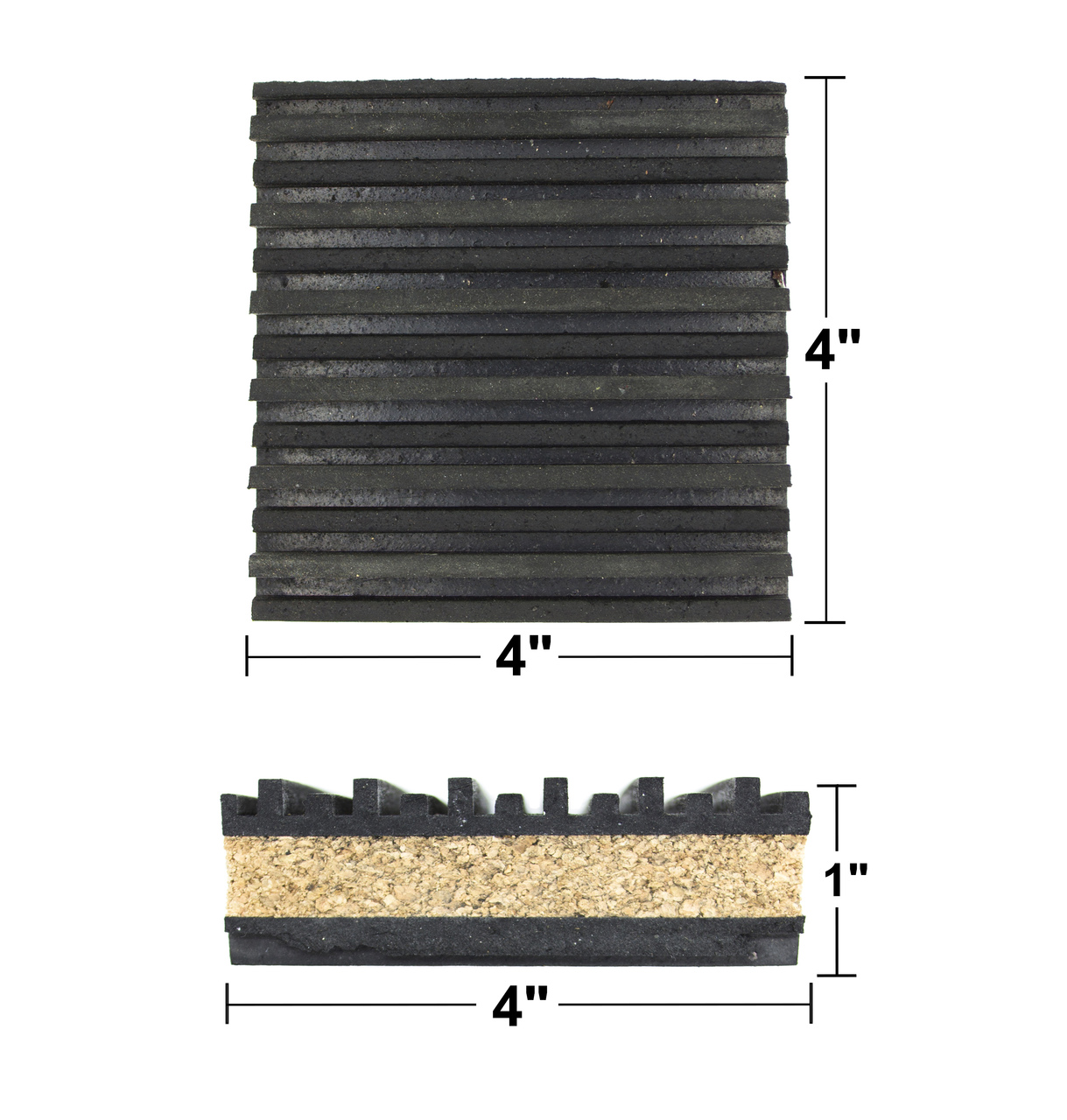 ANTI VIBRATION ISOLATION PADS 2" X 2" X 7/8" RIBBED RUBBER WITH CORK CENTER 