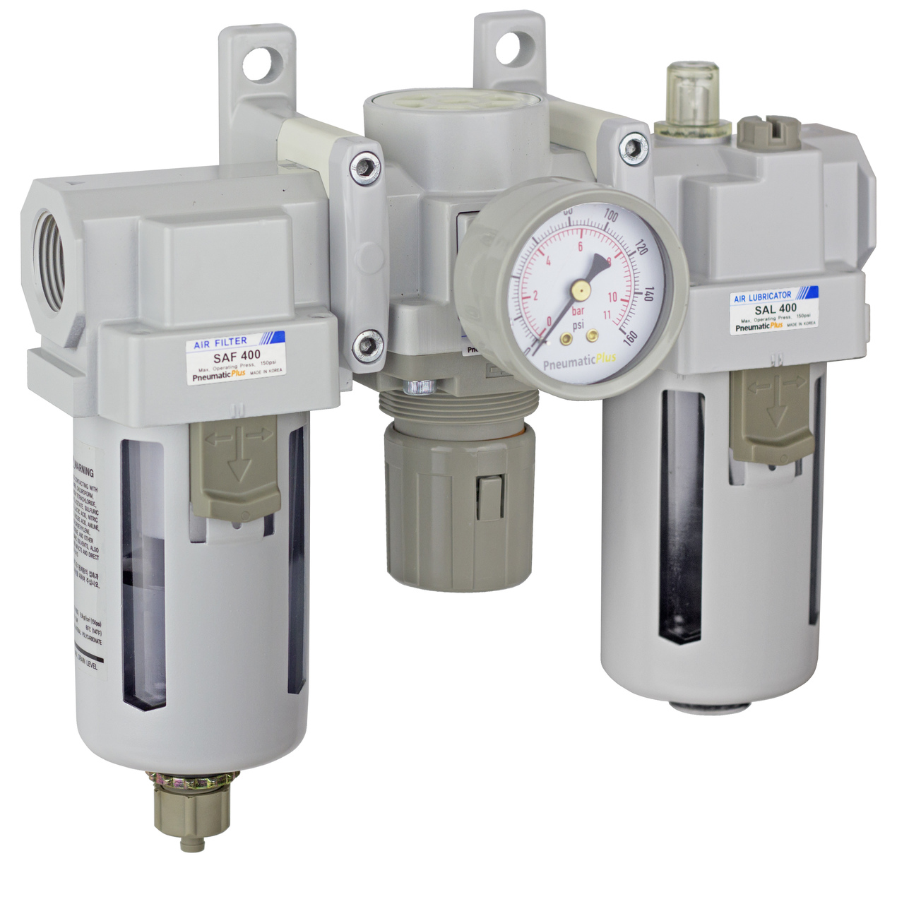 3/4" NPT Compressed Air Preparation Filter/Regulator/Lubricator FRL Manual drain 