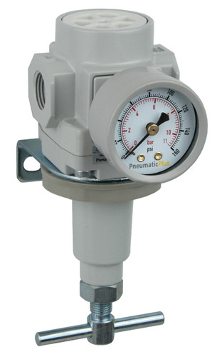 PneumaticPlus SAR400 Series Air Pressure Regulator T-Handle 1/2" NPT with Bracket & Gauge (SAR400T-N04BG)