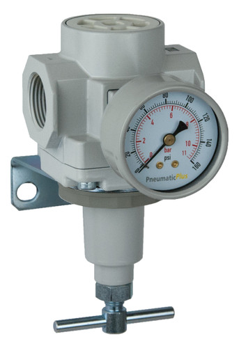 PneumaticPlus SAR600 Series Air Pressure Regulator T-Handle 1" NPT with Bracket & Gauge (SAR600T-N10BG)